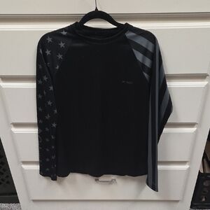 Black Long Sleeve Shirt with Star and Stripe Sleeves
